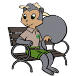 Pearl the Park's Mascot sitting on a park bench