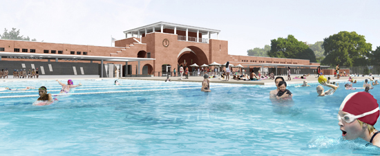 A rendering of the renovated McCarren Pool. Image of A rendering of the renovated McCarren Pool.