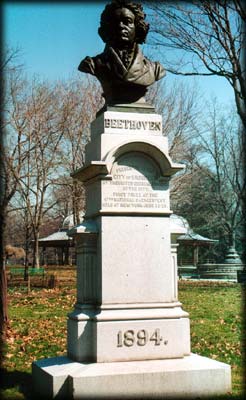 Photo of statue of Ludwig Van Beethoven in the Concert Grove of Prospect Park