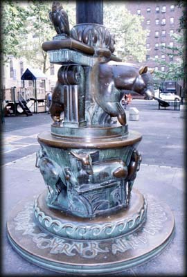 Photo of the flagstaff base by Paul Manship in Governor Alfred E. Smith Park, Manhattan