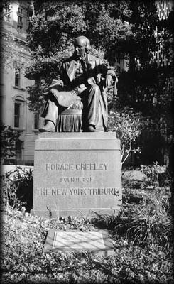 Photo of the Horace Greeley Statue in City Hall Park, Manhattan