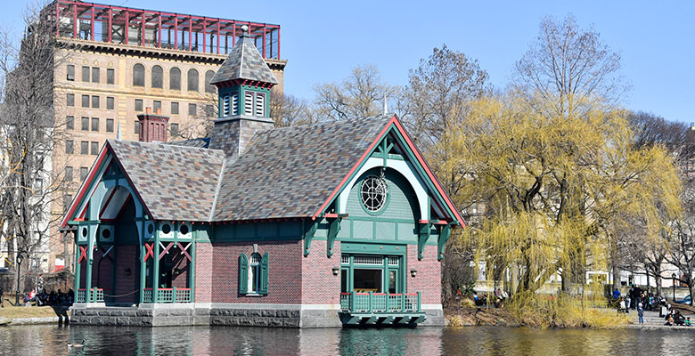 A nature center sits by a lake