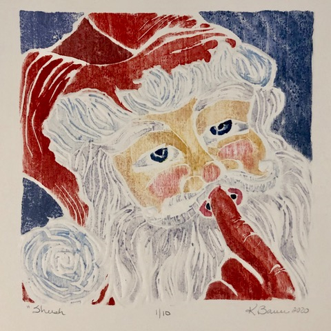 An image of santa with a finger to his lips