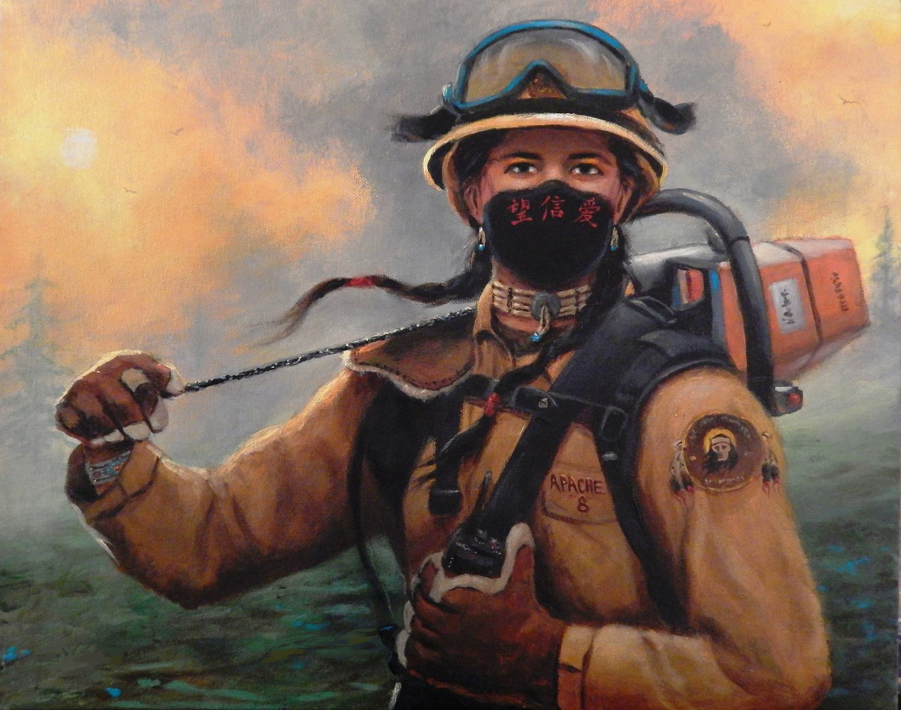 A woman in uniform wearing a mask