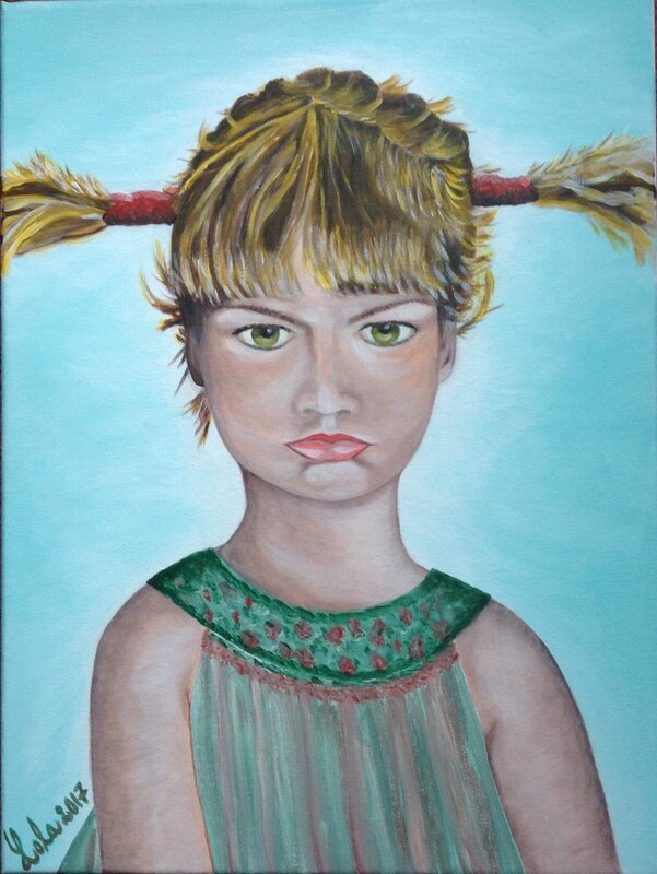 a girl with blond hair in pig tails