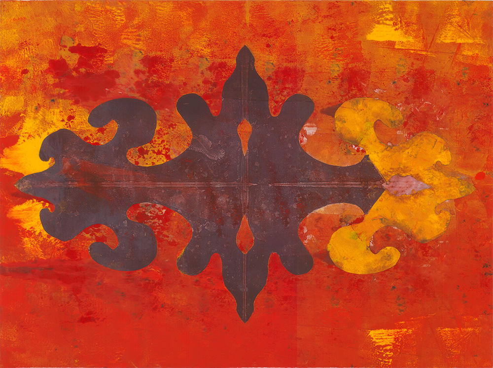 brown element on fiery red and orange background