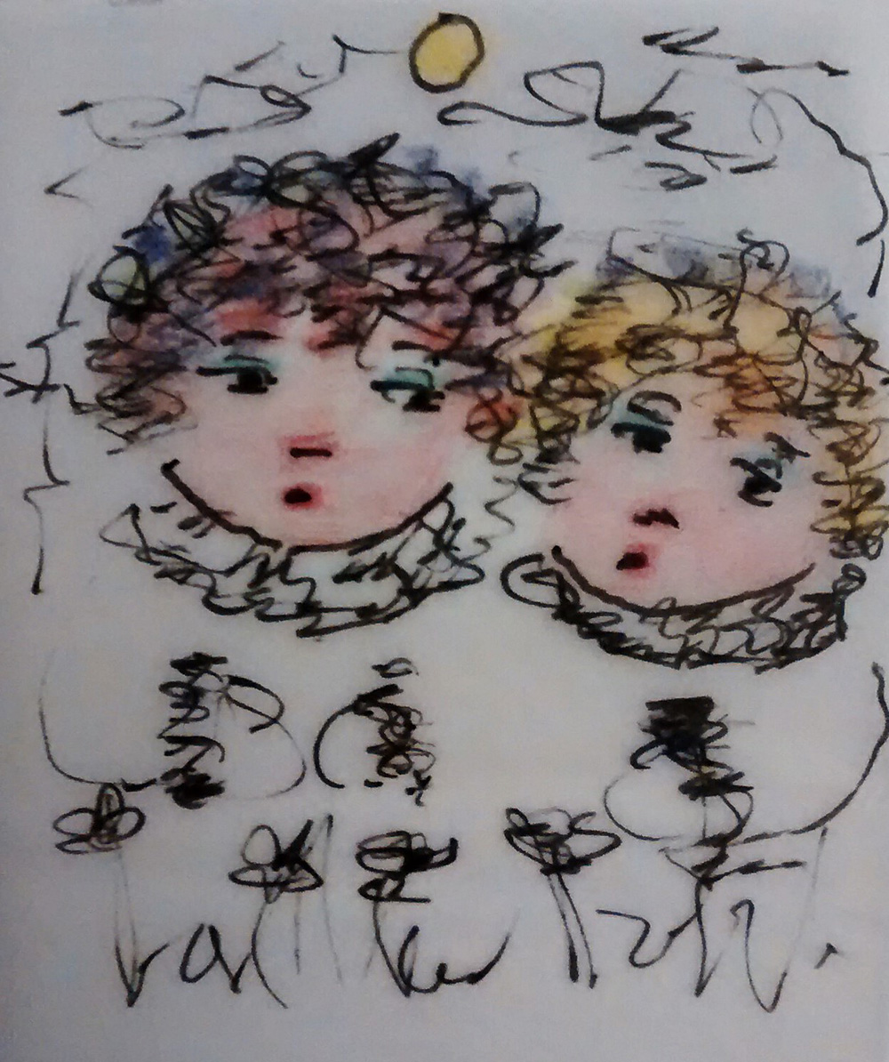 illustration of two sisters standing under a sun