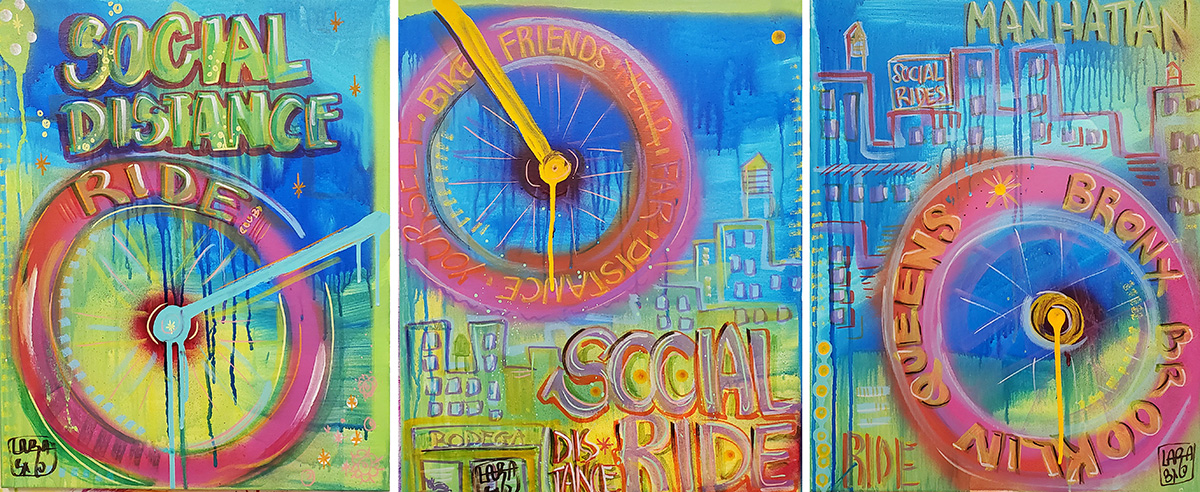 illustration of of bike wheels against a background that reads Social Distance Ride