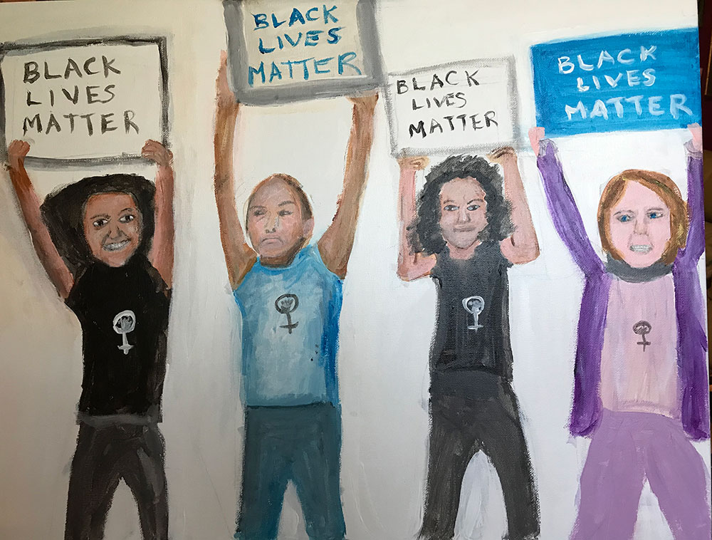painting of people holding up Black Lives Matter signs